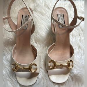 Gucci Horsebit Heels in Cream with Gold Horsebit , 36